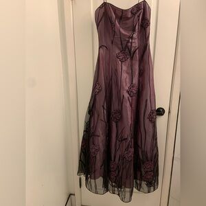 Elegant Plum Embroidered Strapless Gown